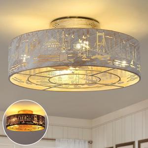 Caged Ceiling Fans with Lights Flush Mount,Low Profile Ceiling Fan with Remote,20 Inch Caged White Fan for Bedroom,6 Speeds Reversible Enclosed Fandalier Ceiling Fan with Bulb, Small ceiling Fan