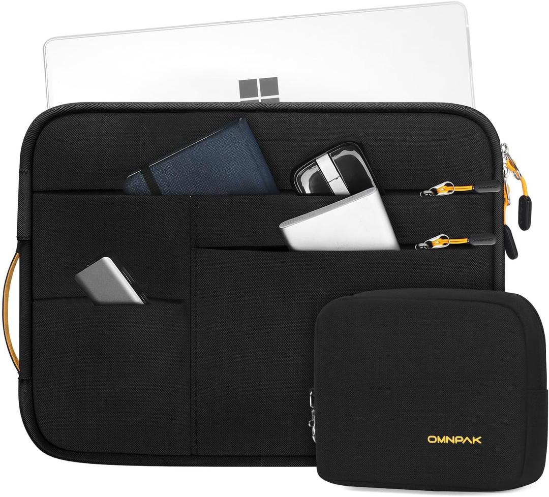 Omnpak Surface Pro 11 Case,13 inch Laptop Sleeve for Surface Pro 12/11/10/9/8/X/7/6/5/4/3 with Side Handle Strap and Accessory Pocket,Recycled PET Laptop Carrying Bag (Black)