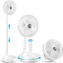 MORECORE Foldable Oscillating Standing Fan, 10000mAh Battery Operated Outdoor Fan, 8" USB Input & Output, Quiet Pedestal Fan for Camping Travel Room-White