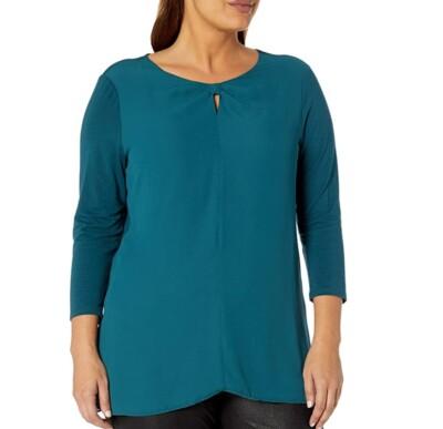 Lysse Caton Top Size XL Women's Blouse Keyhole Neck 23-2246-M3 Peacock Teal Flowy, XL