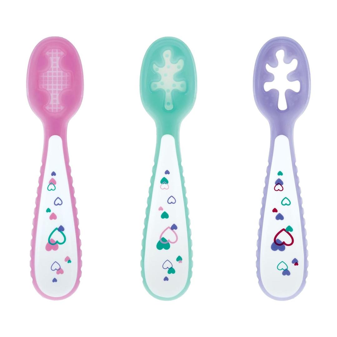 4 x Nuby Baby's First Spoons Set - (3-Pack) Feeding Utensils for Babies - 6+ Months - Hearts