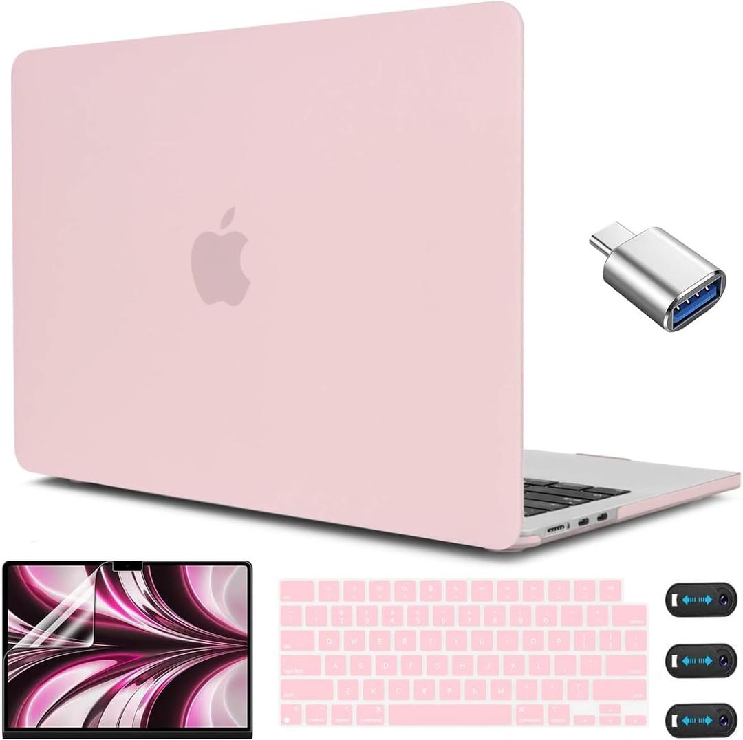 CISSOOK for MacBook Air 13.6 M5 M4 M3 M2 Case 2026 2025 2024 2022 Release, Plastic Hard Shell & Keyboard Cover & USB Adapter for MacBook Air 13.6 inch A3240 A3113 A2681, Baby Pink