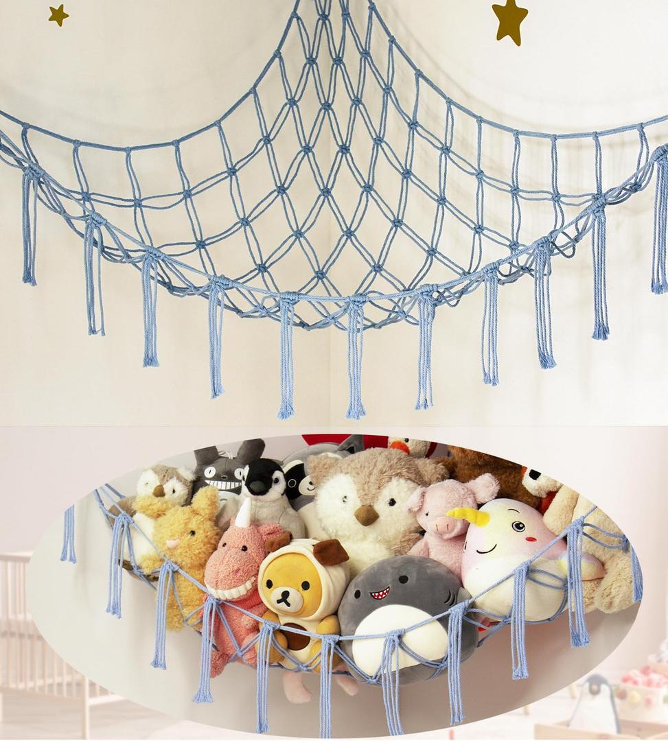 mirolam Stuffed Animal Storage Hammock Large Toy Hammock Net for Stuffed Animals Corner - Blue Plush Stitch Stuff Huggy Wuggy Toy Storage Room Decor (Standard(41.5"L x 55.2"W x 41.5"H))