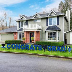 RUODON Graduation Yard Sign Decorations 2025 Congrats Grad Yard Signs Graduation Yard Lawn Graduation Waterproof Decorations with Stakes for Graduation Party Favors Supplies, Blue