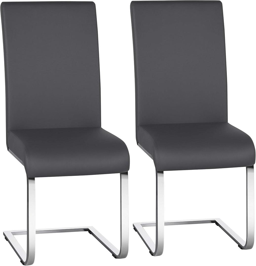Yaheetech Dining Chairs with High Back, Leather Surface and Metal Legs Chairs for Home Kitchen Wedding Louge, Set of 2, Gray (Dark Gray)