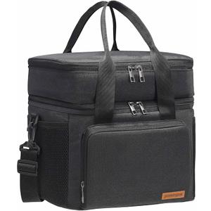 Lunch Bag-Double Deck Insulated Lunch Box for Men Women, Soft Leakproof Thickened Cooler Bag for Work , Picnic, Outdoor, Camping, Travel (Black，15L)