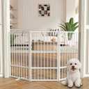 SNUOWU Full Metal Freestanding Dog Gate with Door, 36''Height Foldable Pet Dog Fence for Indoor & Outdoor, 3 Panels Extra Wide Free Standing TallDog Gates for Doorways,House,Stairs,Porch,Deck,Yard