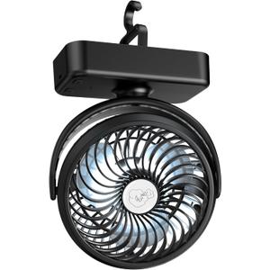 Portable Camping Fan, Small Tent Fan with Hanging Hook, 40 Working Hours Rechargeable USB Battery Fan with LED Lights for Desk, Bedroom, Travel & Emergency Kit (5.5")