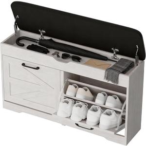 Shoe Storage Bench Cushion, Entryway Bench with Storage, End of Bed Shoe Benches, Small Shoe Rack Benches, Entry Way Shoes Cabinet for Entryway, Bedroom, Living Room, Farmhouse, White