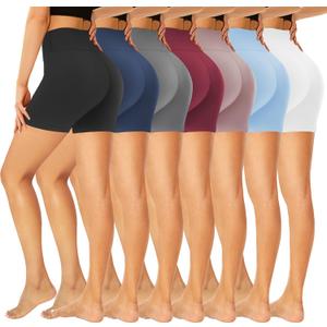 GROTEEN 7 Pack High Waisted 5''/8'' Biker Shorts for Women - Buttery Soft Black Workout Yoga Running Spandex Yoga Shorts (Small-Medium, 02-7 Pack Black/Gray/Navy/White/Rosy Brown/Wine Red/Light Blue)