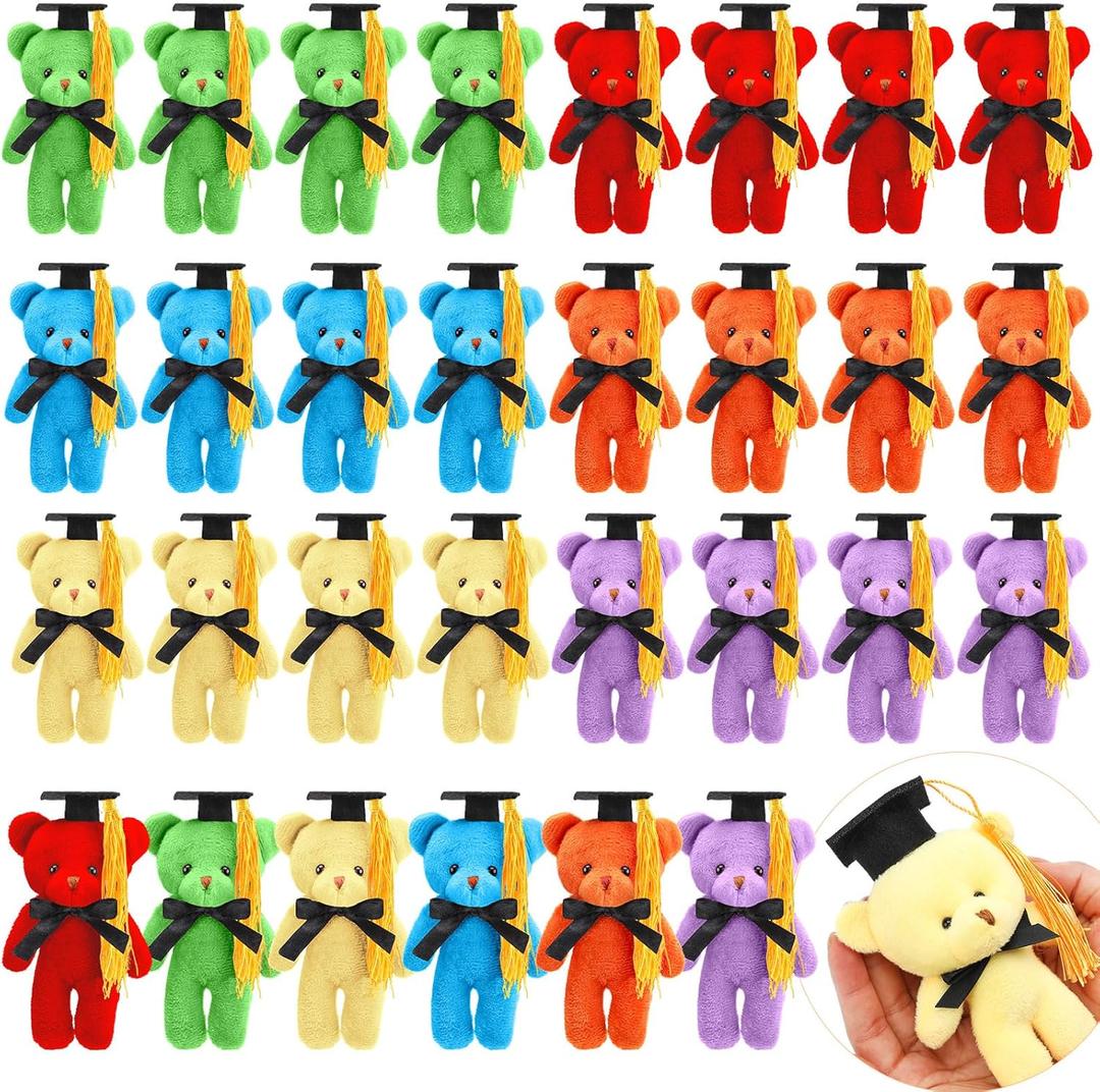 Sotiff 24 Pcs Mini Graduation Bear Plush Gift Stuffed Animal with Cap Gift for Her, for Him, Class of 2026 Graduation Present for College High School for DIY Keychain Xmas Decorations(Multicolor)