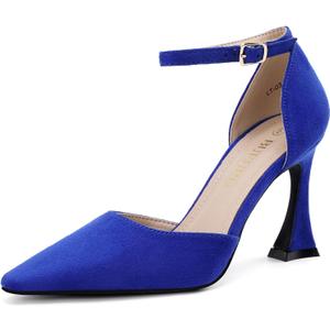 Women's 3.5 in heigh Heels Pointed Closed Toe Ankle Strap Dress Shoes Comfortable Blue Pumps for Women (Blue Suede. 6.5)