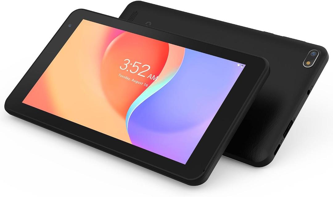7 Inch Tablet, Android Reading Tablet with 32GB Storage (Expandable to 512GB), Quad-Core Processor, 7" HD IPS Display (1024x600), Dual Cameras, Wi-Fi, Bluetooth, Lightweight Portable Design, Black