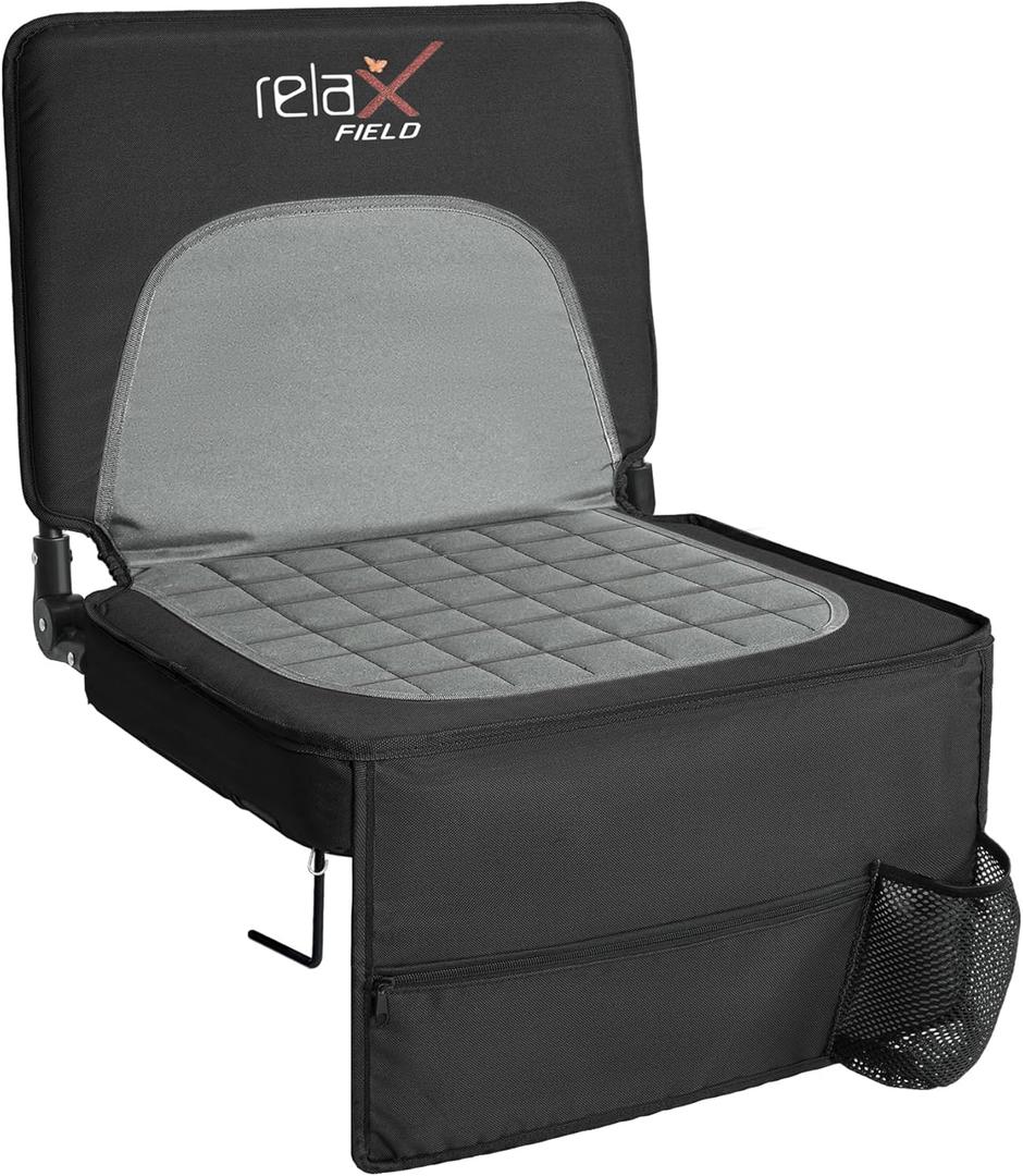 Stadium Seats with Back Support and Cushion, Folding Stadium Chair Includes Shoulder Strap and Cup Holder, Portable Bleacher Chairs for Sports Events (Black)