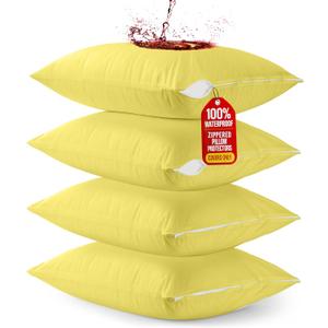Utopia Bedding 4 Pack Waterproof Pillow Protectors with Zipper King Size (Yellow), Bed Bug and Dust Mite Proof Pillow case Covers, Moisture Wicking Pillow Encasements 20 x 38 Inches