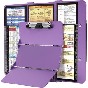 Nursing Clipboard Foldable, Foldable Clipboard w/Nursing Edition Medical Charts, 3 Layers Aluminum, Nurse Clip Board w/Low Profile Clip&Pen Clip for Students, Nurses and Doctors, Purple