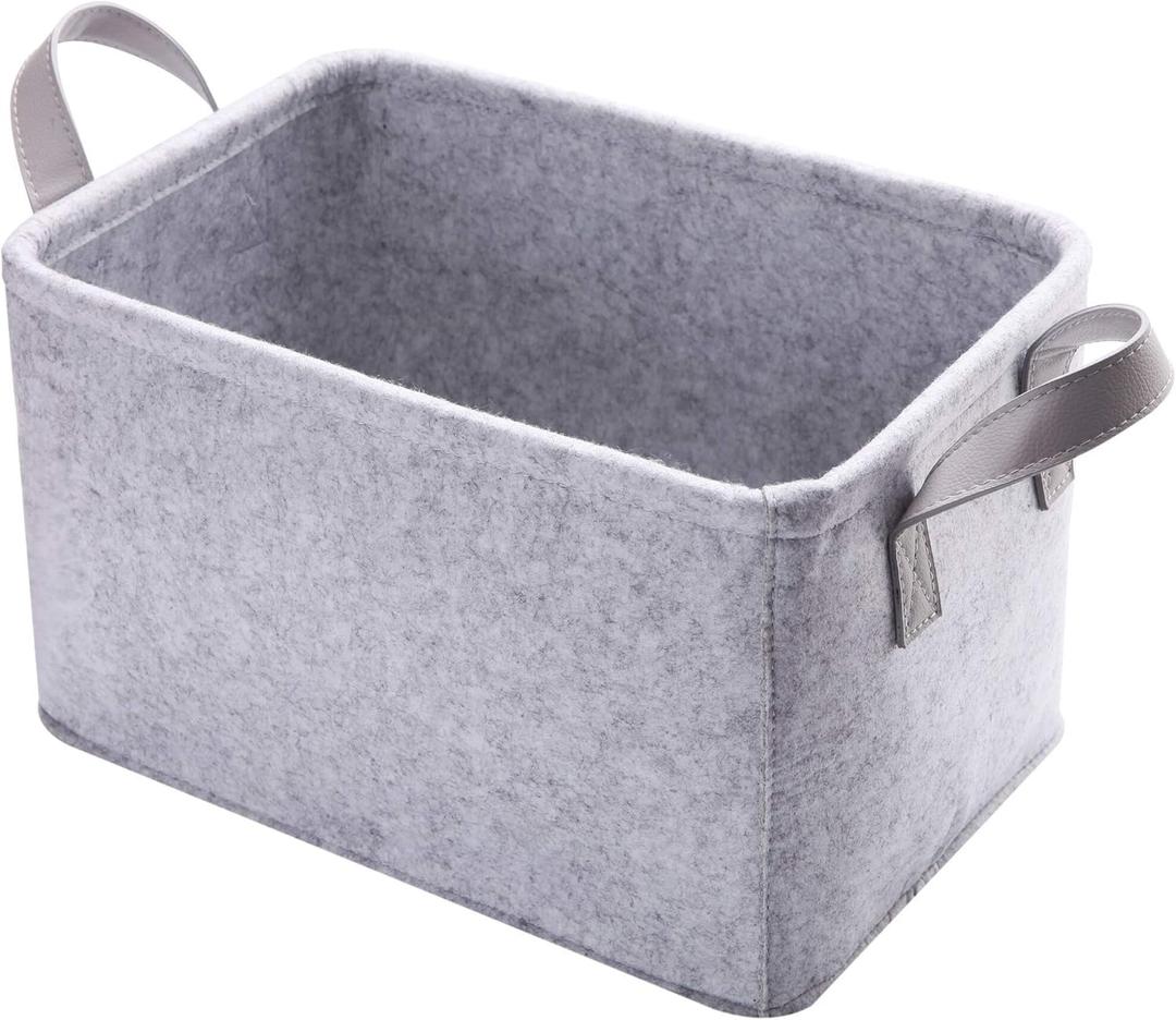 Minoisome Collapsible Storage Basket with Carry Handles Felt Fabric Storage Bin Durable Organizer for Gift Toys Shoes Clothes Towels Nursery Home Laundry Office Decorative Organizing Box(Light Grey)