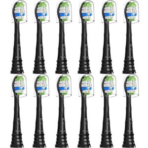 Replacement Brush Heads Compatible with Philips Sonicare, Toothbrush Heads for Sonicare ProtectiveClean 4100 5100 5300 6100 Electric Toothbrush, 12 Count Ultimate Care Toothbrush Heads, Black