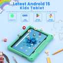 Kids Tablet: 10 Inch Android 15 Tablet for Kids, 64GB Octa-Core 6000mAh Battery, WiFi 6, Pre-Installed Kids Apps, Parental Control with EVA Protective Case - Ideal Gift for Toddler, Green