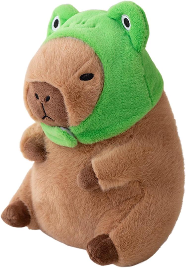Ditucu Cute Capybara Plush Pillow with Wearable Frog Hat Stuffed Animal Capibara Plushies Toys Gifts for Kids Brown 11 inch