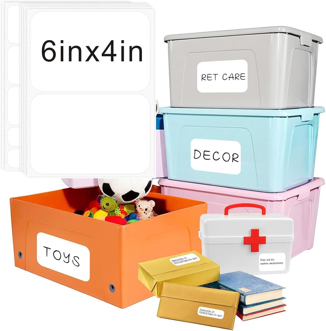 160 Pcs Labels for Storage Bins, Removable Labels for Storage Bins, Tear Resistant No Residue Storage Bin Label, Matte White Blank Box Label for School, Home, Business,three sizes