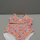 Herseas Women's 2 Piece Floral Print Bikini Sets V Neck Stitch Swimsuits High Waisted Bathing Suit Beach Summer Swimwear (L)