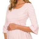 Ecavus Womens Casual Maternity Tops Striped Peplum 3/4 Ruffle Sleeve Shirt Ultra Soft Pregnancy Clothing (Small, 02-pink White Stripe)