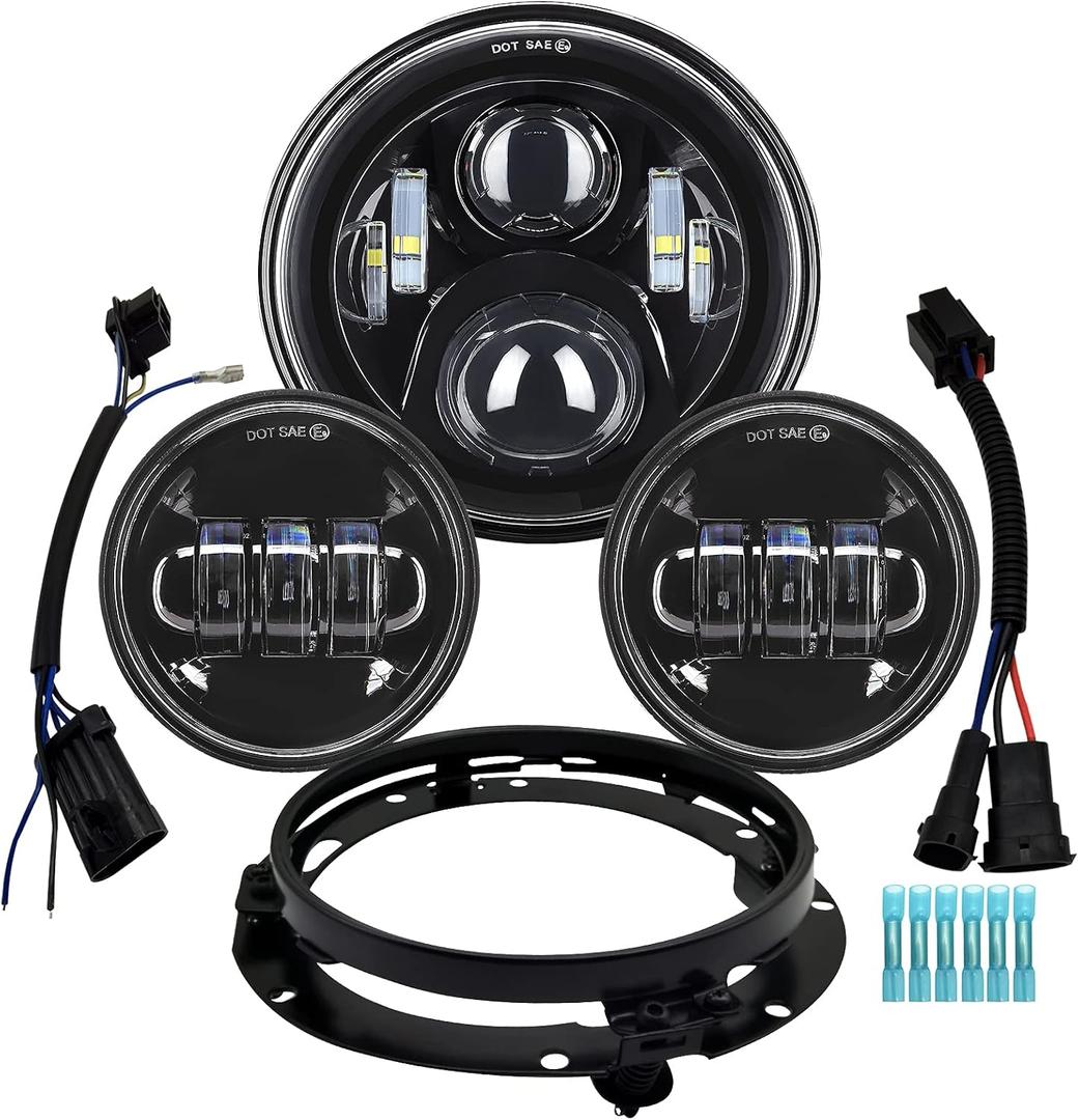 AlyoNed 7 inch Motorcycle LED Headlight 4.5" Fog Passing Lights DOT Kit Compatible with Harley Davidson Fat Boy Street Glide Heritage Softail Road King Switchback Electra Glide Ultra Classic Black
