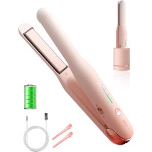 NOVUS Cordless Hair Straightener, for Fine Soft Hair/Short Hair, Portable Ceramic Hair Straightener and Curler 2 in 1, USB Rechargeable Cordless Flat Iron, Mini Size Straightener with Charging Pile