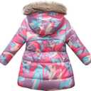 Winter Coats For Girls Hooded Waterproof Floral Printed Kids Toddler Warm Snow Jacket (Pink)