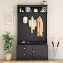 Hall Tree with Storage, Coat Rack with Shoe Storage, 6-in-1 Farmhouse Hall Tree with 7 Hooks, Shoe Rack with Coat Rack for Entryway, Hallway, 70.9 Inch, Black