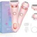 Bikini Trimmer for Women, Electric Razors with Removable Head, 2 in 1 Wet & Dry Painless Body Shaver, Pubic Hair Trimmer for Women, Replaceable Lady Razor for Leg Arm Underarm Bikini Area (Pink)