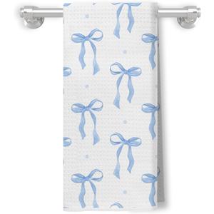 Coquette Navy Blue Bow Kitchen Towels, Preppy Blue Dish Hand Towels for Bathroom, Ribbon Dish Tea Towels, Coquette Girly Bathroom Decor,16x24 Inch