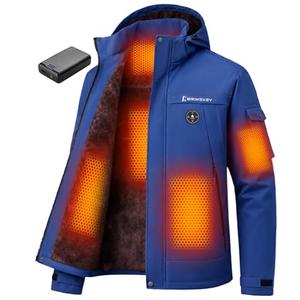 Brimekey Graphene Heated Jacket for Men, Fast Charge 20000mAh Large Capacity, Men's Heated Jacket with Fleece Lining, 6 Heating Zones Windproof Waterproof Soft Shell Hoodie Jackets Skiing Hunting, Size 2XL
