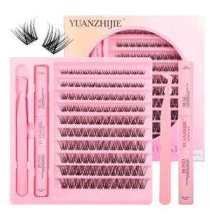 DIY Lash Extension Kit Individual Lashes D Curl Eyelash Extension Kit 8-16mm Mix Lash Clusters with Lash Bond and Seal & Lash Tweezers for Self Application at Home (0.07-D-Mix-Kit90)