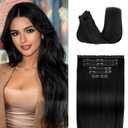 Real Hair Extensions Clip in Human Hair, Seamless Clip in Hair Extensions Real Human Hair, 16 Inch Clip in Extensions for Women, Natural Black 120G 7Pcs
