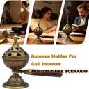 Handheld Incense Burner with 360 Rotating Handle-Chinese Bronze Style Holder for Incense Coils, Yoga Meditation, Home Office Desk Decor