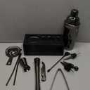 Black Stainless Steel Cocktail Shaker Set with Wood Stand - 15 Piece Bartender Kit with Drink Shaker, Bar Spoon, Jigger, Muddler, Strainer, Bottle Opener, Stopper, Pour Spout, Stirrers, Tongs, Recipes (Gun Metal/Black)