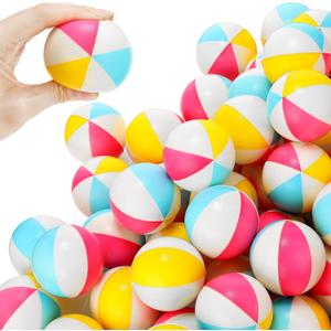 Jexine 100PCS Mini Beach Stress Balls Bulk 2.5" Rainbow Squeeze Mini Pool Balls Beach Stress Relief Toys for Girl Boy Birthday Summer Hawaiian Water Games Party Favor(Bright Color)