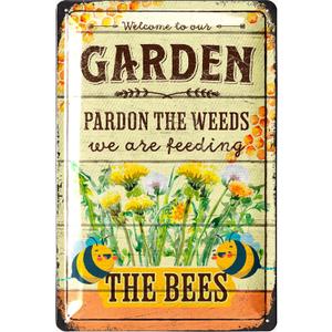 LANOLU Retro Tin Sign Garden - Kein Unkraut, WIR FüTTERN HIER BEES - Garden Signs for Outdoors, Signs for the Garden, Garden Signs, Funny Metal Signs Garden 20 x 30 cm, 2 Pack
