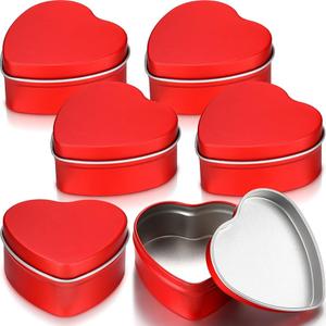 6 Pcs Heart Shaped Metal Tins with Lids