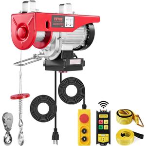 VEVOR Electric Hoist, 1320 lbs 120V Electric Winch with 328 ft Wireless & 14 ft Wired Remote Control, 40 ft Single Cable Lifting Height, Single/Double Slings, Lift Hoist for Garage Warehouse Factory