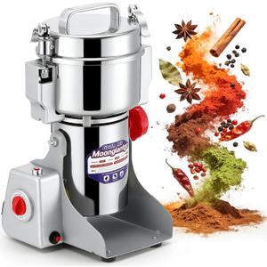 Moongiantgo 700g Grain Mill Grinder Commercial Spice Grinder 2500W Stainless Steel Electric Pulverizer Dry Grinding Machine for Wheat Corn Rice Pepper Herbs Coffee Beans (700g Swing, 110V)