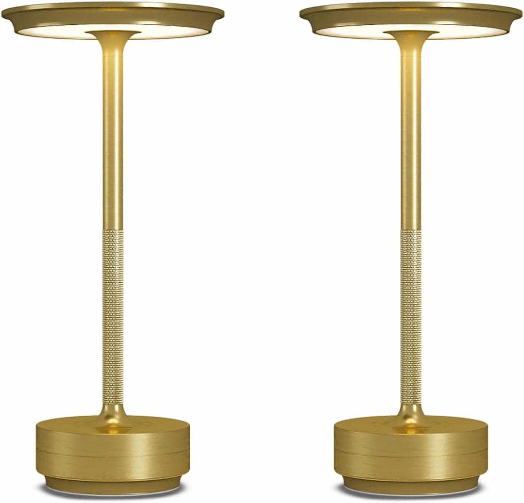 2 Pack Cordless Table Lamps Rechargeable, 5000mAh Portable LED Table Light, 3 Color Stepless Dimming Battery Powered Table Lamp, for Patio/Restaurant/Home/Outdoor(Brushed Gold)