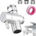 3 Way Shower Diverter - Solid Brass, Sink Valve Faucet Splitter for Kitchen or Bathroom, M22-M24, M22-G1/2 Adaptor, Silver (Metal Sliver with 3 Adapters)