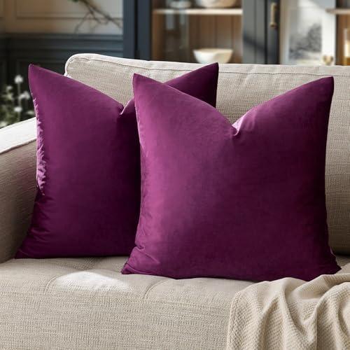 GIGIZAZA Purple Decorative Velvet Decorative 20x20 Throw Pillow Covers for Sofa Bed 2 Pack Soft Cushion Cover