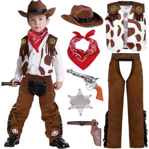 Spooktacular Creations Halloween Cowboy Hat Costume for Boys, Kids White Brown Western Costume, Deluxe Cowboy Outfit Set for Toddler Halloween RolePlay Themed Party (Small, 5-7 yrs)
