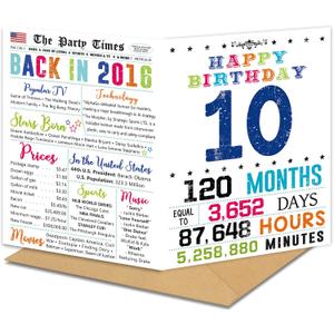 10th Birthday Card, Happy 10th Birthday Decorations for Boys Girls, 10.6×7.9 inches