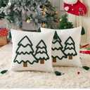 Zealax Christmas Decorative Pillow Covers 18x18 Inch Set of 2 Holiday White Throw Pillow Cases with Embroidered Christmas Tree Winter Cushion Covers for Couch Sofa Living Room Xmas Home Decor