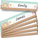 2 x Desk Name Tags for Classroom -25 Student Name Plates for Classroom Kindergarten, Preschool, 1st, 2nd & 3rd Grade, 13x3 Teacher Nameplates for Student Desks, Boho Nametags